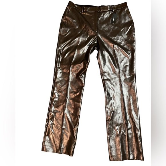 Express New Black Gray Shiny Coated Boot Mid Rise Editor Size 14R Pants Straight - Picture 1 of 13